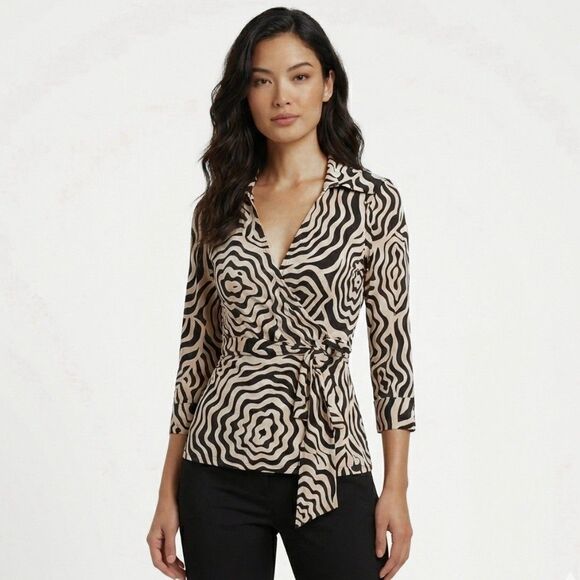 Diane Von Furstenberg Tops - Diane von Furstenberg Vintage Silk Jill Wrap Top Zebra Print Size 6